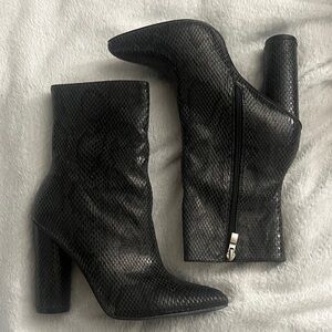 Fashion Nova Black Snakeskin Heeled Boots